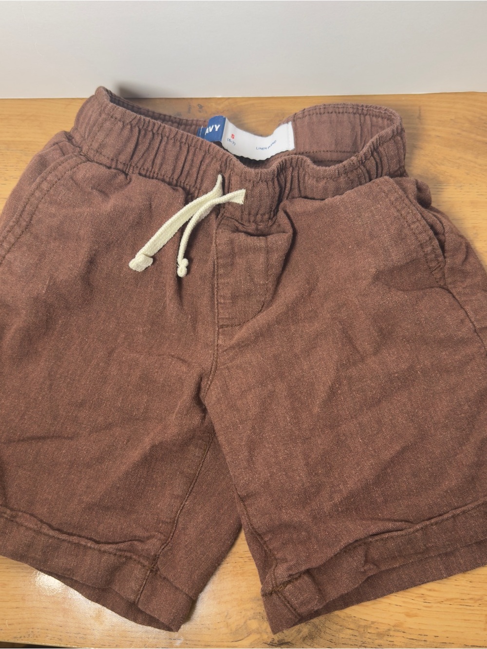 Old Navy Kids Brown Linen-Blend Shorts with Drawstring Size S 6-7